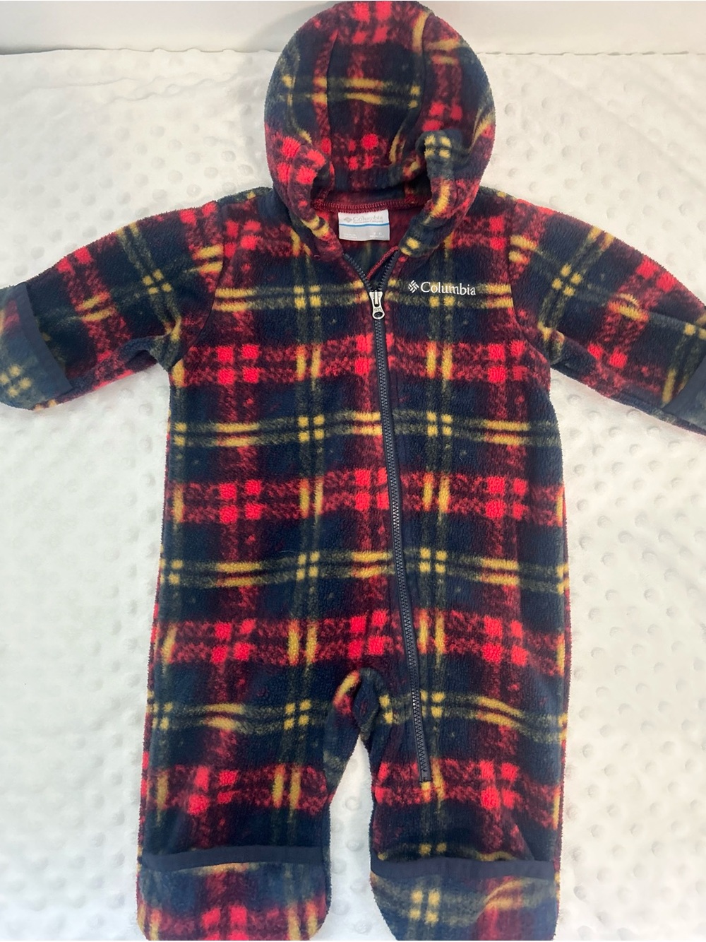 Baby 3-6 Months Columbia Plaid Fleece One-Piece Hooded Fleece Bunting Suit
